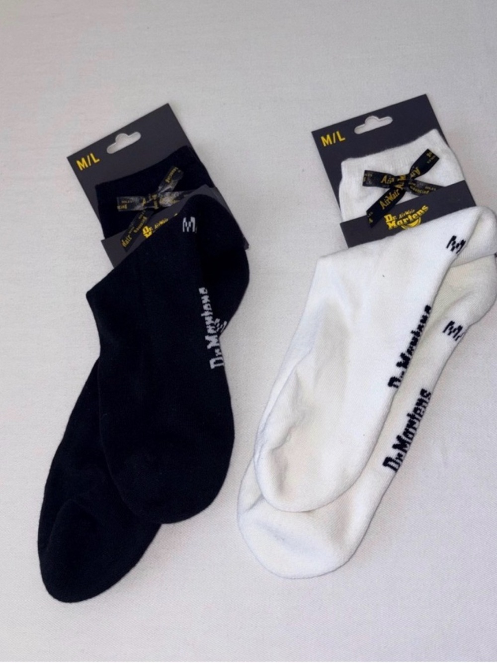 Dr. Martens black White Bow Sock 2 Pairs Organic Cotton Blend Logo M/L NEW